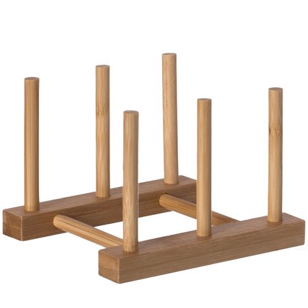 BASICWISE Set of 2 Bamboo Wooden Dish Drainer Rack, Plate Rack, And Drying Drainer, 2 Grid QI004355B.2